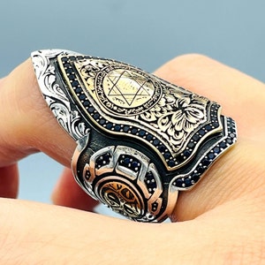 Sterling Silver Seal of Solomon Archer Ring: Ottoman Zihgir Style