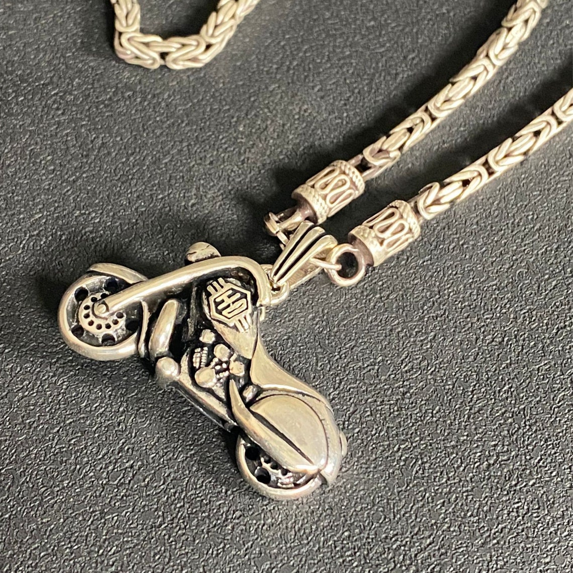 Harley Davidson Necklace Pendant Solid 925 Silver Pendant Etsy