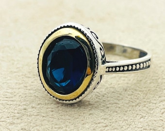 Handmade Sapphire Ring: 925 Sterling Silver Ottoman Style