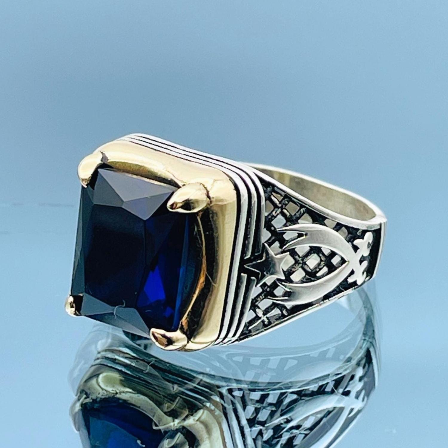 中国古美術・青色宝石風シルバーリング10個セット（1箱）・工芸品・装飾品・箱付 中国古美術・青色宝石風シルバーリング10個セット（1箱）・工芸品