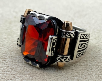 Mens Ruby Ring: Handmade 925 Sterling Silver, Ottoman Style