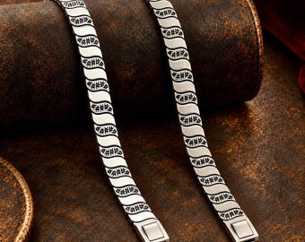 Men’s Onyx Silver Bracelet, 925 Sterling Silver Curved Link, Oxidized or Polished