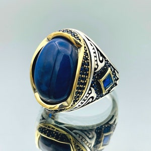 Natural Lapis Lazuli Ring,Lapis Ring, Gift Him, Gift Husband, Gift Birthday, Gift Men Ring, Ottoman Style Ring, 925k Sterling Silver Ring,