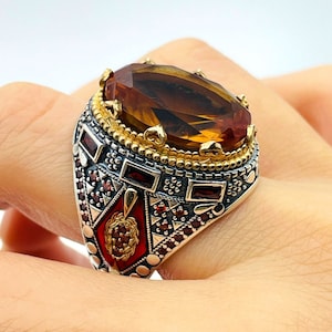 Mens Sultanit Stone Ring: Handmade 925 Sterling Silver Ottoman Style