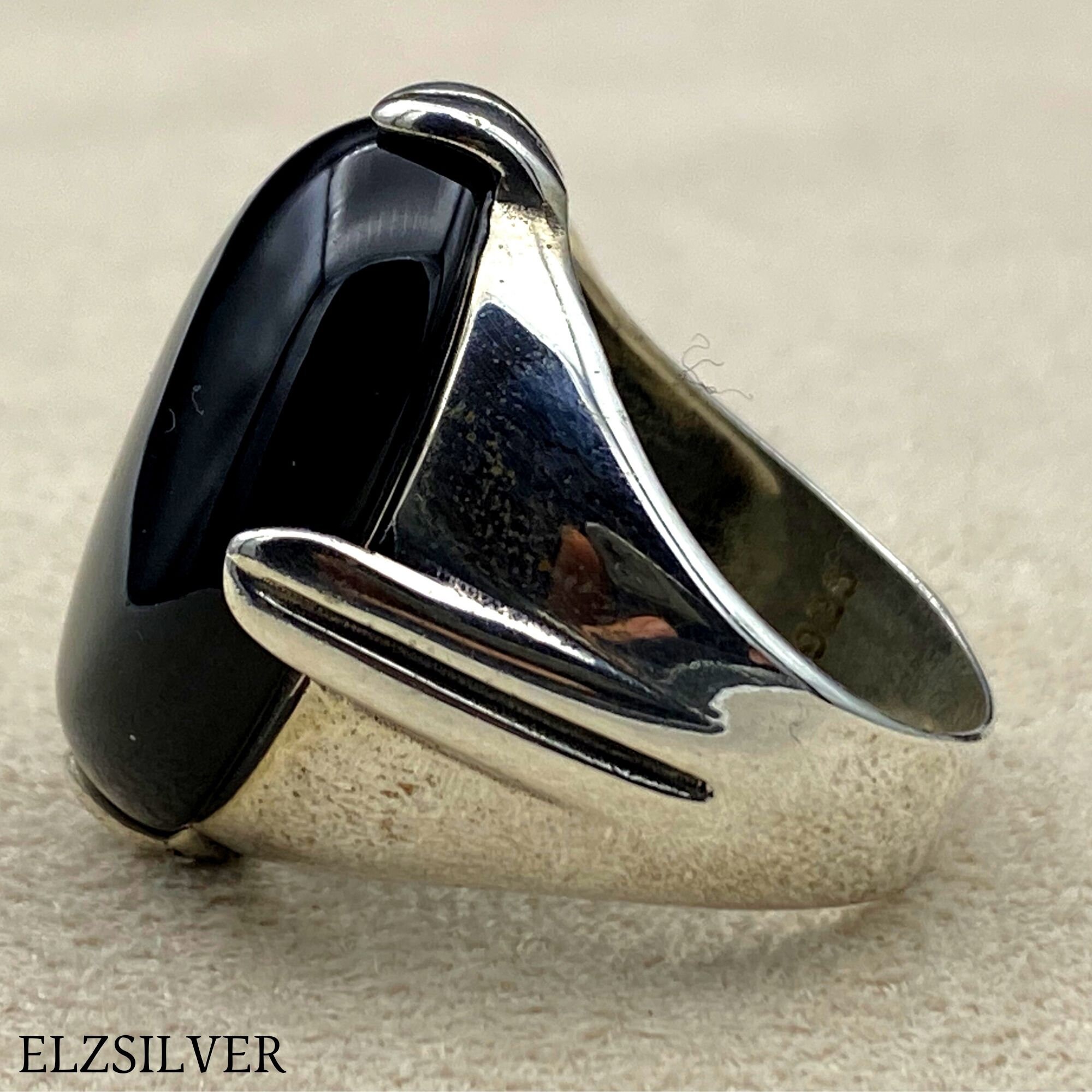 Handmade 925 Sterling Silver Men's Ring With Created Onyx Stone - Unique Ethnic Design