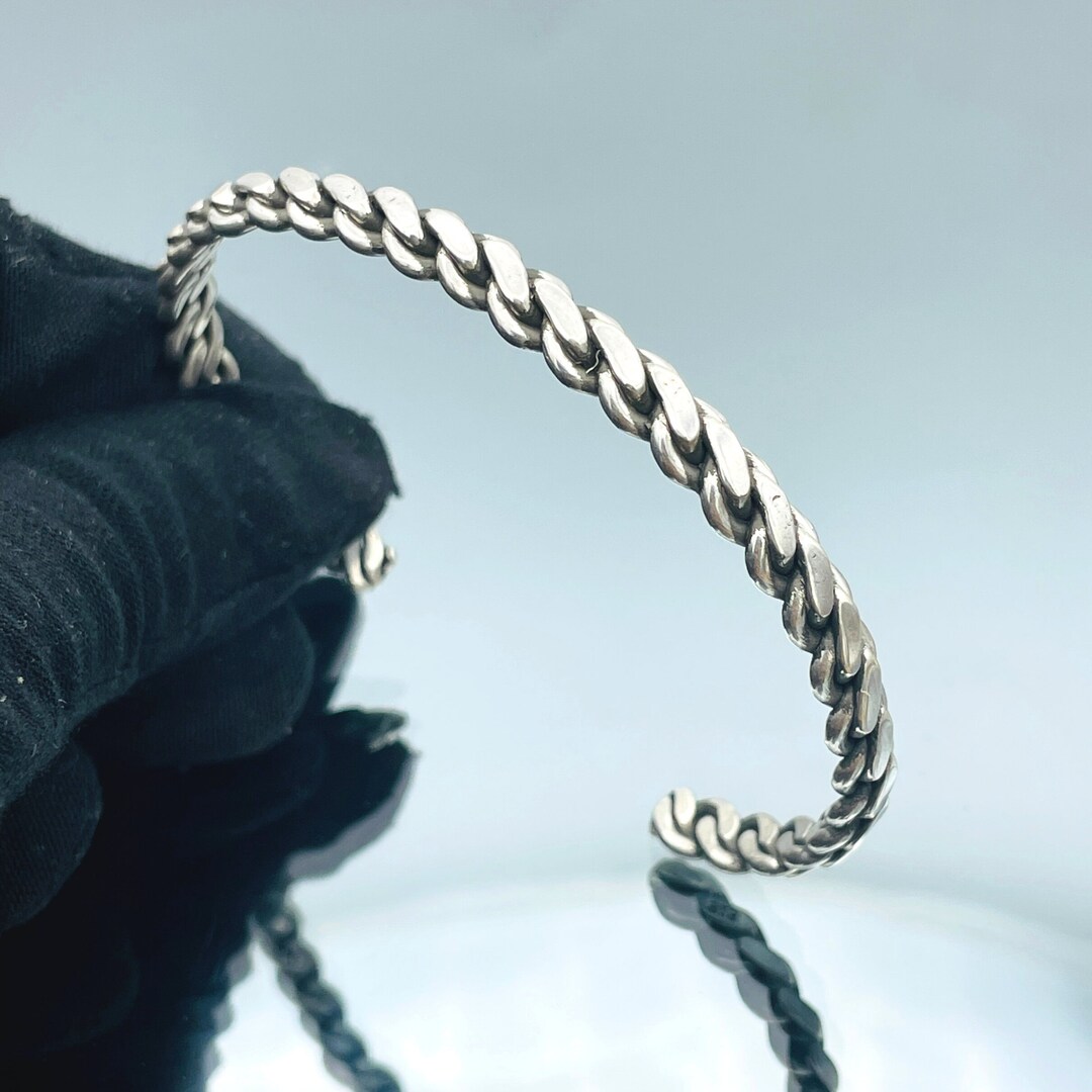 Curb Chain Silver Cuff Bangle, 925 Sterling Silver Gourmet Men