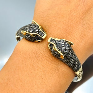 Onyx Stone Tiger Model Silver Bracelet, Bangle Cuff, Animal Gift Bracelet, 925 Sterling Silver, Gift Mother, Gift For Girlfriend, Gift Wife