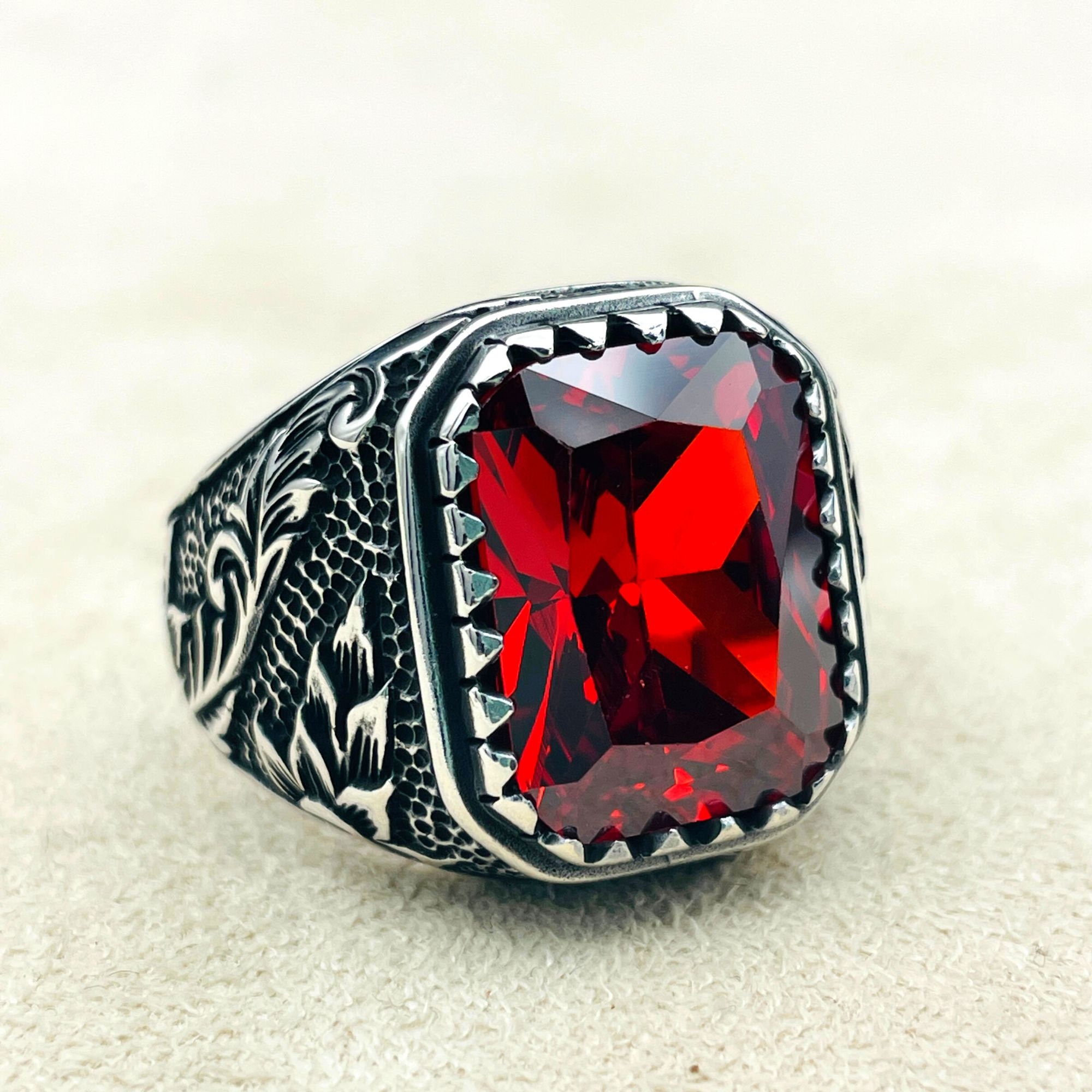 Ruby Ring Men Red Ruby Square Gemstone Handmade Silver Ring - Etsy