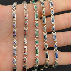 Bracelet homme rubis en argent, chaîne à maillons byzantins gravés à la main, bijoux en argent sterling 925