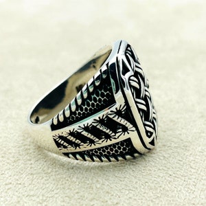 Mens Handmade Silver Ring, Pattern Detailed Ring, Turkish Handmade ...