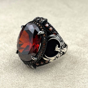Ruby Red Stone Men Silver Ring, Handmade Ring, 925 Sterling Silver, Eagle Ring, Gift Him, Birthday Gift, Anniversay Gift Husband, Gift Men