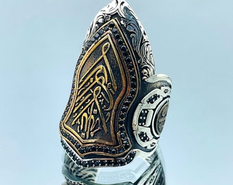 Handmade 925 Silver Islamic Thumb Ring: Vintage Ottoman Style