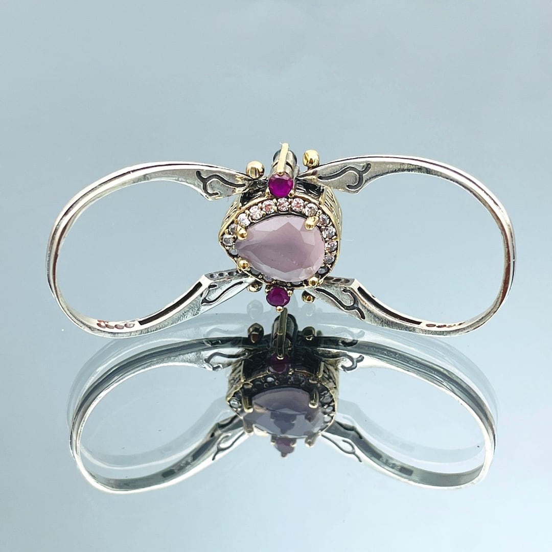Reversible Sterling Silver Ring: Ottoman Pink Quartz & Turquoise - Etsy