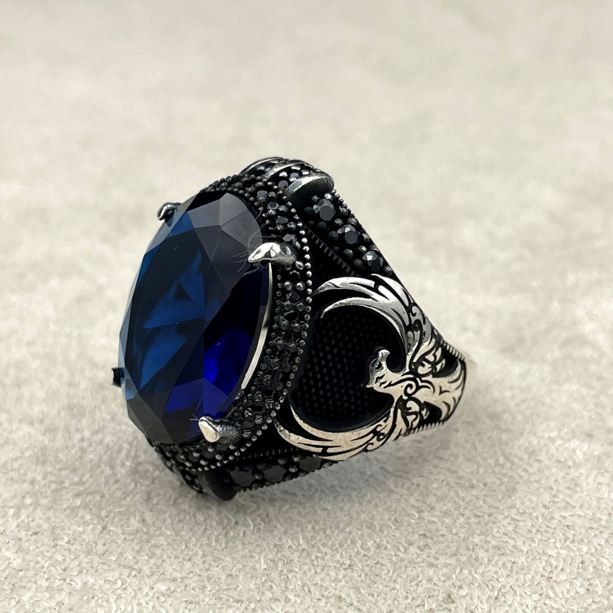 Sapphire Stone Men Silver Ring Handmade Ring Jewelry 925 - Etsy