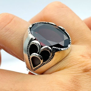 Mens Red Ruby Stone Ring, Turkish Handmade Ring, Ottoman Style Ring, Sterling Silver Ring, Oval Stone Ring, Mens Jewelry, Gift Ring