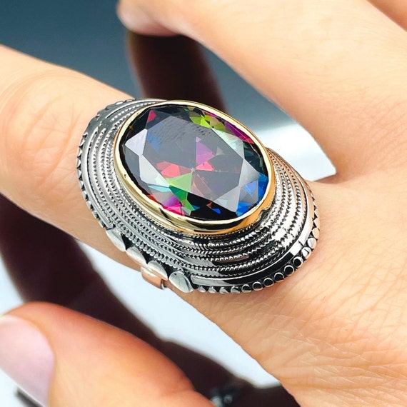 Bague Argent Et Topaze Mystique – Pierre Bleue Saphir – Style Bohème Et Raffiné