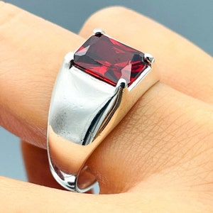 Mens Ruby Stone Silver Ring, Turkish Handmade Ring, Red Stone Garnet Ring, Ottoman Style Handmade Ring, 925k Sterling Silver, Gift For Him