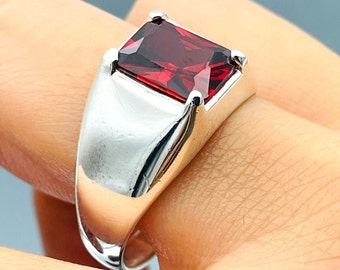Bague pour homme en argent sterling grenat rubis - Style ottoman fait main
