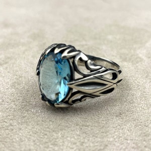 Mens Aquamarine Stone Ring Men, Turkish Handmade Silver Ring, Blue Stone Ring, Ottoman Ring, 925 Sterling Silver, Silver Jewerly, Gift Ring