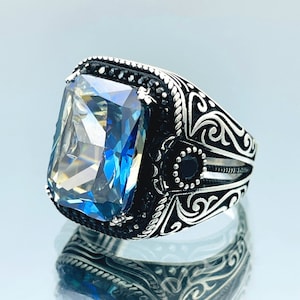 Meerkleurige herenring tanzaniet, Turkse handgemaakte ring, cadeau hem, cadeau-echtgenoot, cadeau-verjaardag, cadeau herenring, 925 sterlingzilver
