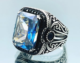 Men's Tanzanite Ring: Turkish Handmade 925 Sterling Silver Ottoman Style