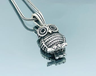 Sterling Silver Owl Pendant Necklace: Animal Jewelry Gift