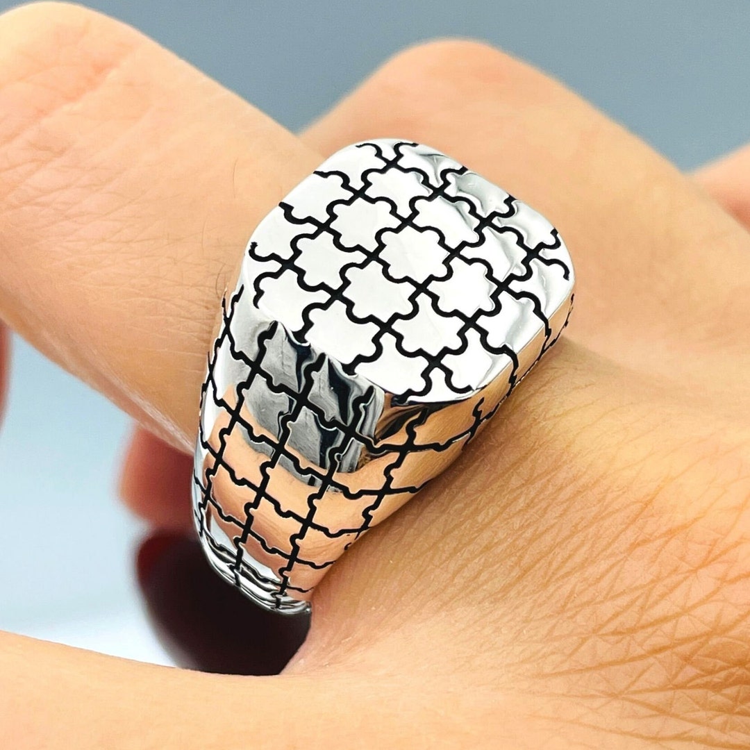 Mens Handmade Silver Ring, Jigsaw Pattern Ring, Turkish Handmade Silver ...
