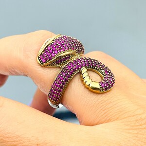Rubin Schlange - Sterling Silber Ring: Tierisch inspirierter Bronze-Akzent
