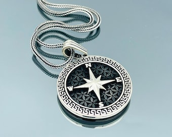 Compass Silver Necklace, Compass Pendant, 925 Sterling Silver, Gift Him, Gift Her, Gift Birthday Pendant, Gift Anniversay Day For Father