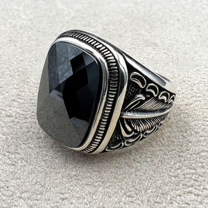 Mens Cubic Zirconia Stone Silver Ring, Black Zircon Stone Ring, Ottoman Silver Ring, Handmade Silver Ring, 925k Solid Silver Ring, Gift Ring