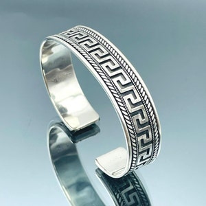 Handmade Sterling Silver Cuff Bracelet: Greek Key Design