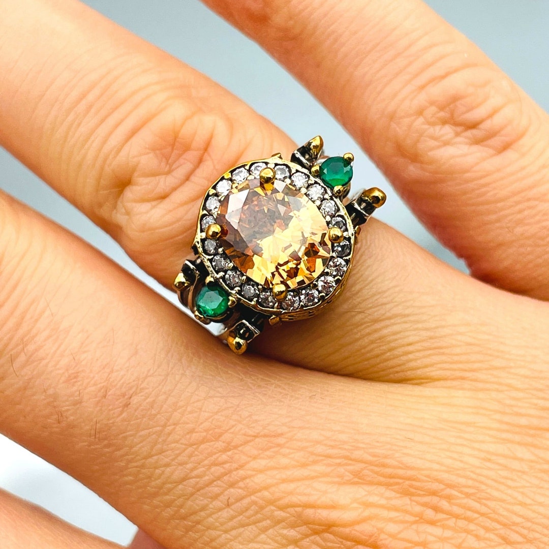 Reversible Sterling Silver Ring: Ottoman Champagne Citrine & Zircon - Etsy