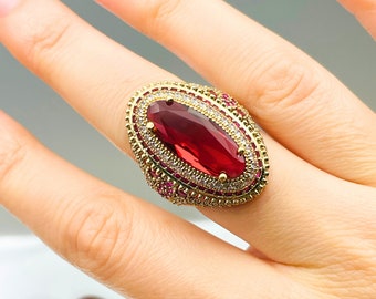 Bague faite main en argent sterling 925 avec rubis : style ottoman turc
