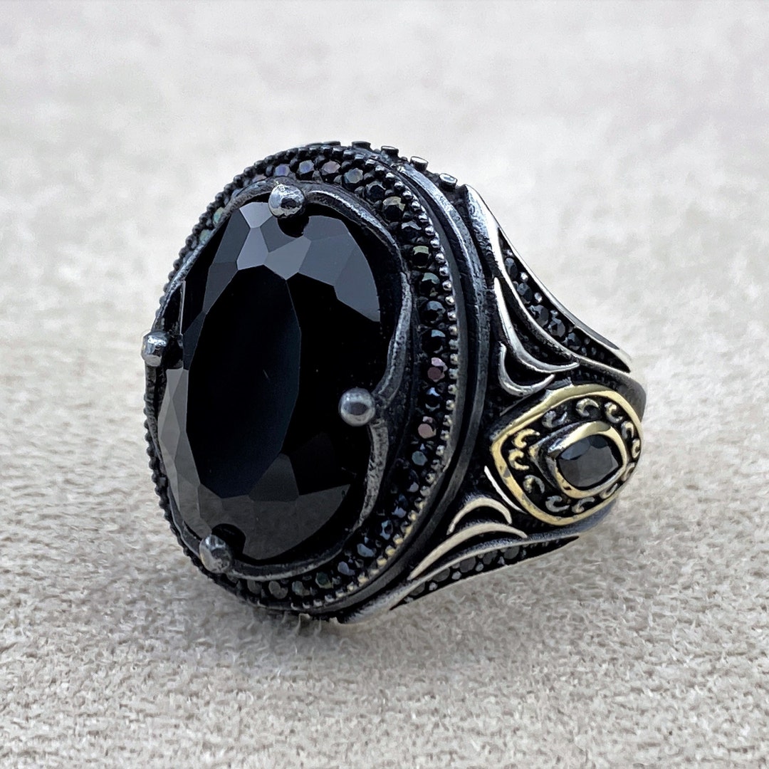 Men's Black Onyx Stone Handmade Silver Ring Vintage - Etsy