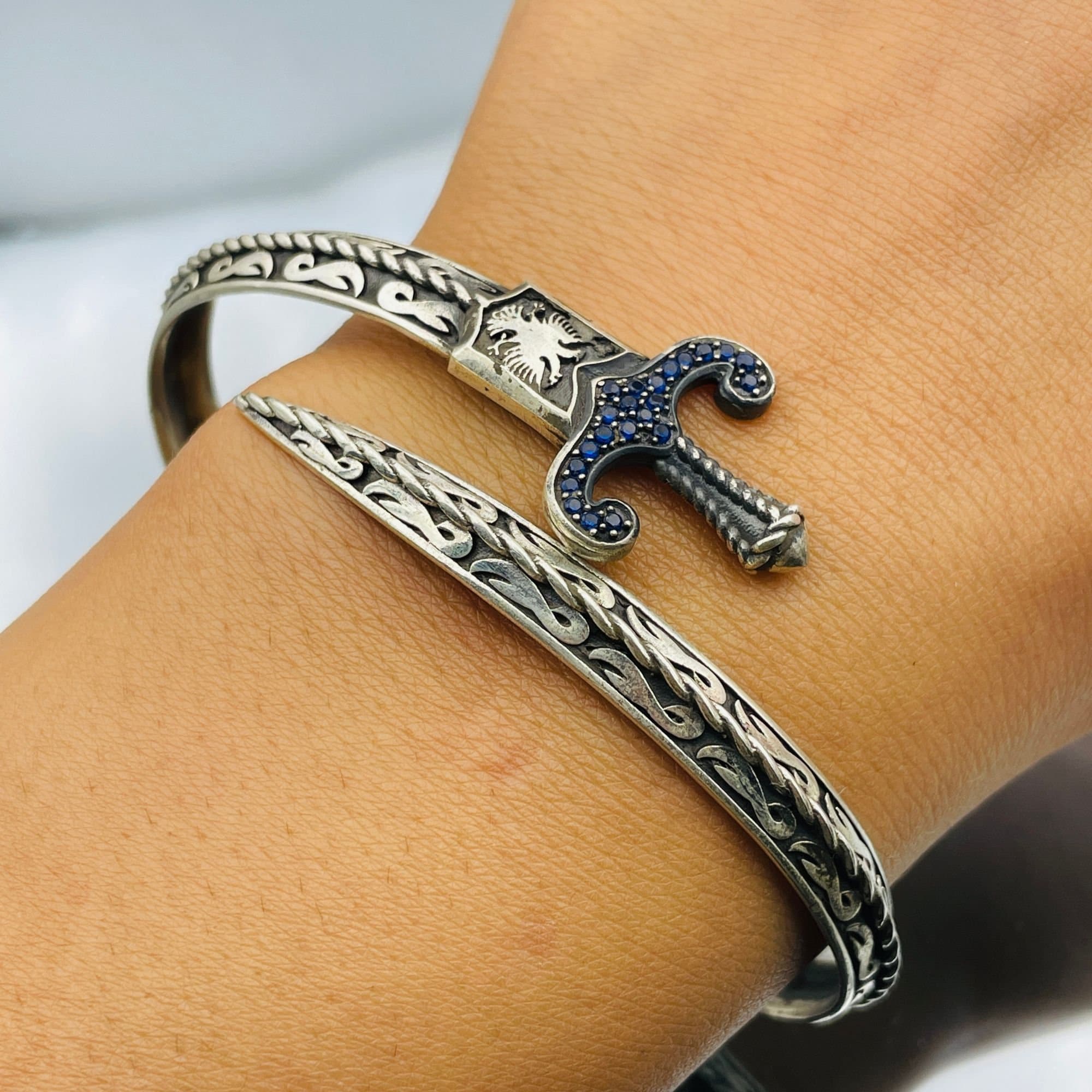 Zulfiqar Religious Silver Bracelet, Sword Cuff Bracelet