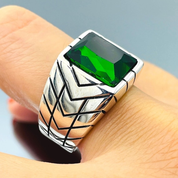 Handmade Emerald Ring Mens: 925 Sterling Silver, Green Stone - Etsy