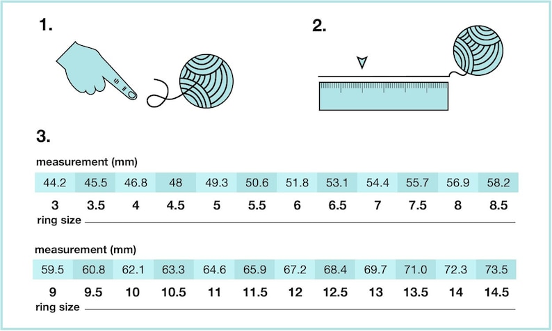 Pode incluir: Um gr&aacute;fico mostrando os tamanhos dos an&eacute;is em mil&iacute;metros e polegadas. O gr&aacute;fico inclui um guia visual que mostra como medir seu dedo com fio.