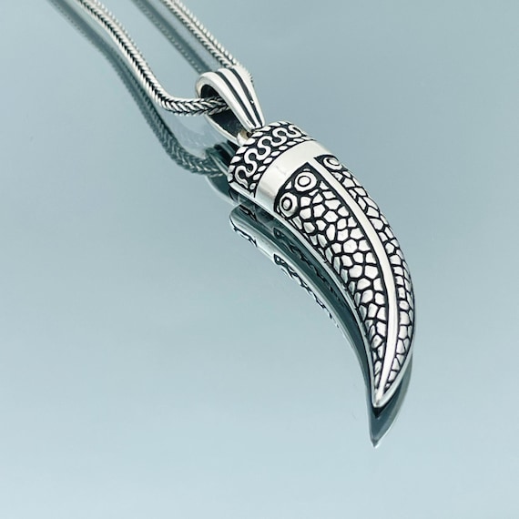 Engraved Elephant Tusk Pendant: Handmade 925 Sterling Silver