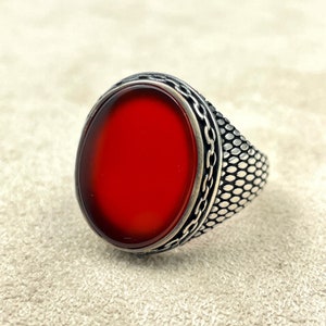 Mens Red Agate Stone Silver Ring, Yemeni Aqeeq Stone Ring, Ottoman Silver Ring, Turkish Handmade Silver Ring, 925k Solid Silver Ring, Unisex