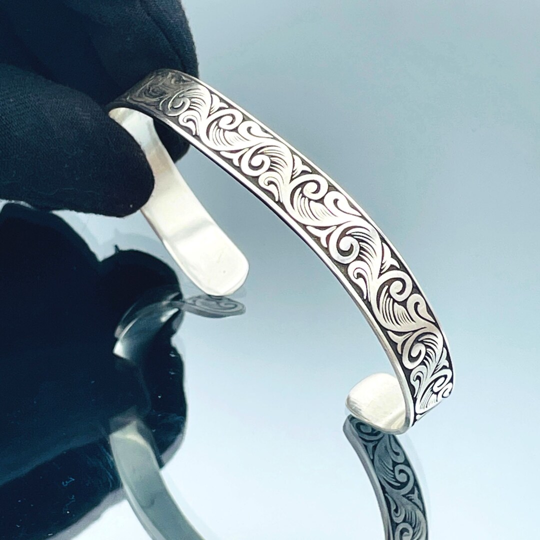 Mens Silver Cuff Bracelet Adjustable Silver Bracelet Etsy