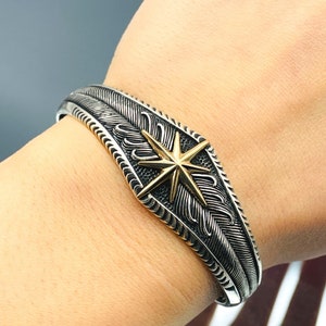 925 Sterling Silver Compass Bracelet, Handmade Silver Bracelet, Cuff Mens Bracelet, Adjustable Bracelet, Gift for Unisex Bracelet,