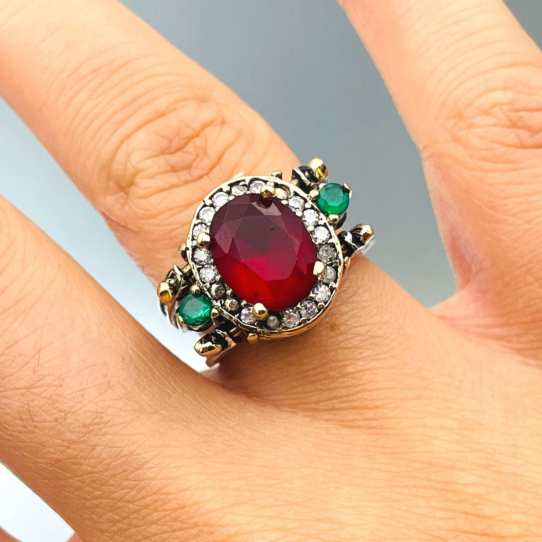 Reversible Sterling Silver Ring: Ottoman Ruby, Emerald, Two-in-one ...
