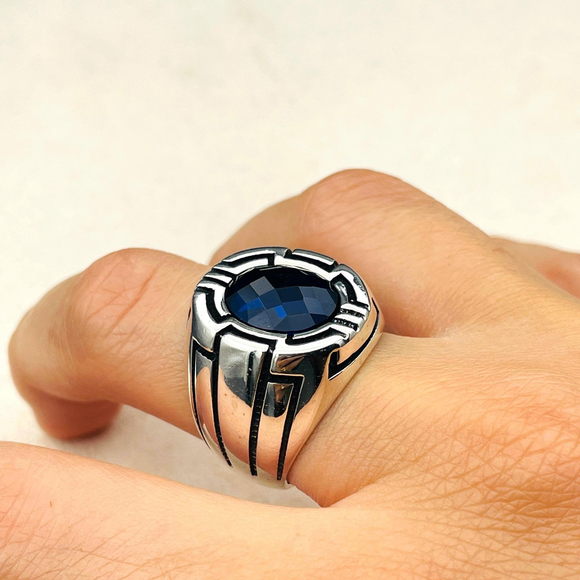 ハンドメイドブルーサファイアスターリングシルバーリング - ユニ