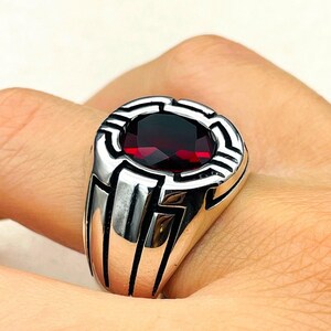 Handmade 925 Sterling Silver Men's Ring – Red Crystal Onyx Stone, All Sizes, Turkish Craftsmanship