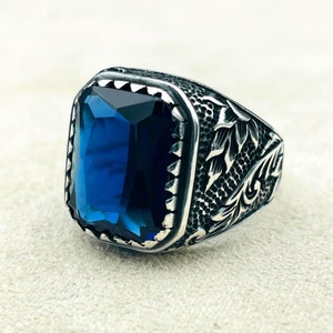 Blauer Saphir Silberring: Handgemachte Blatt-Detail