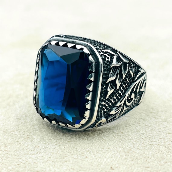 Sapphire Ring Men Blue Sapphire Square Gemstone Handmade - Etsy