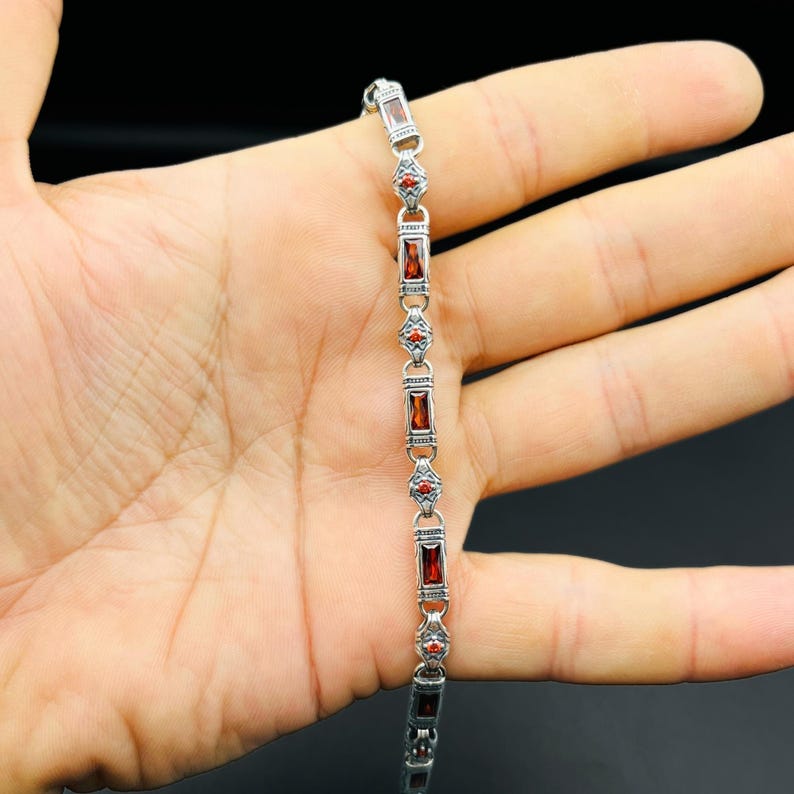 Men's Emerald Stone Silver Bracelet , Handmade Byzantine Link Chain ...