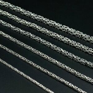 May include: Five silver chains of varying lengths and widths, all featuring a classic box chain design.