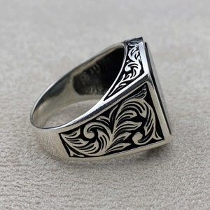 Men's Black Onyx Square Stone Handmade Silver Ring, Classic Style ...