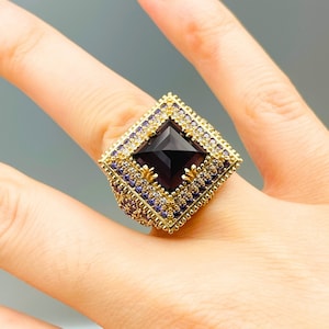925 Sterling Silver Amethyst Ring, Women Authentic Design Ring, Turkish Handmade Jewelry, Gift For Her, Birthday Gift Jewelry, Ottoman Style